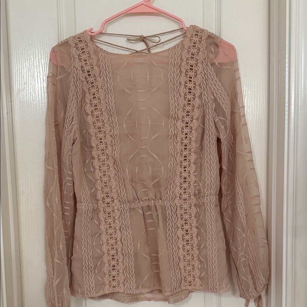 Elegant Lace Trim Blouse - Tan